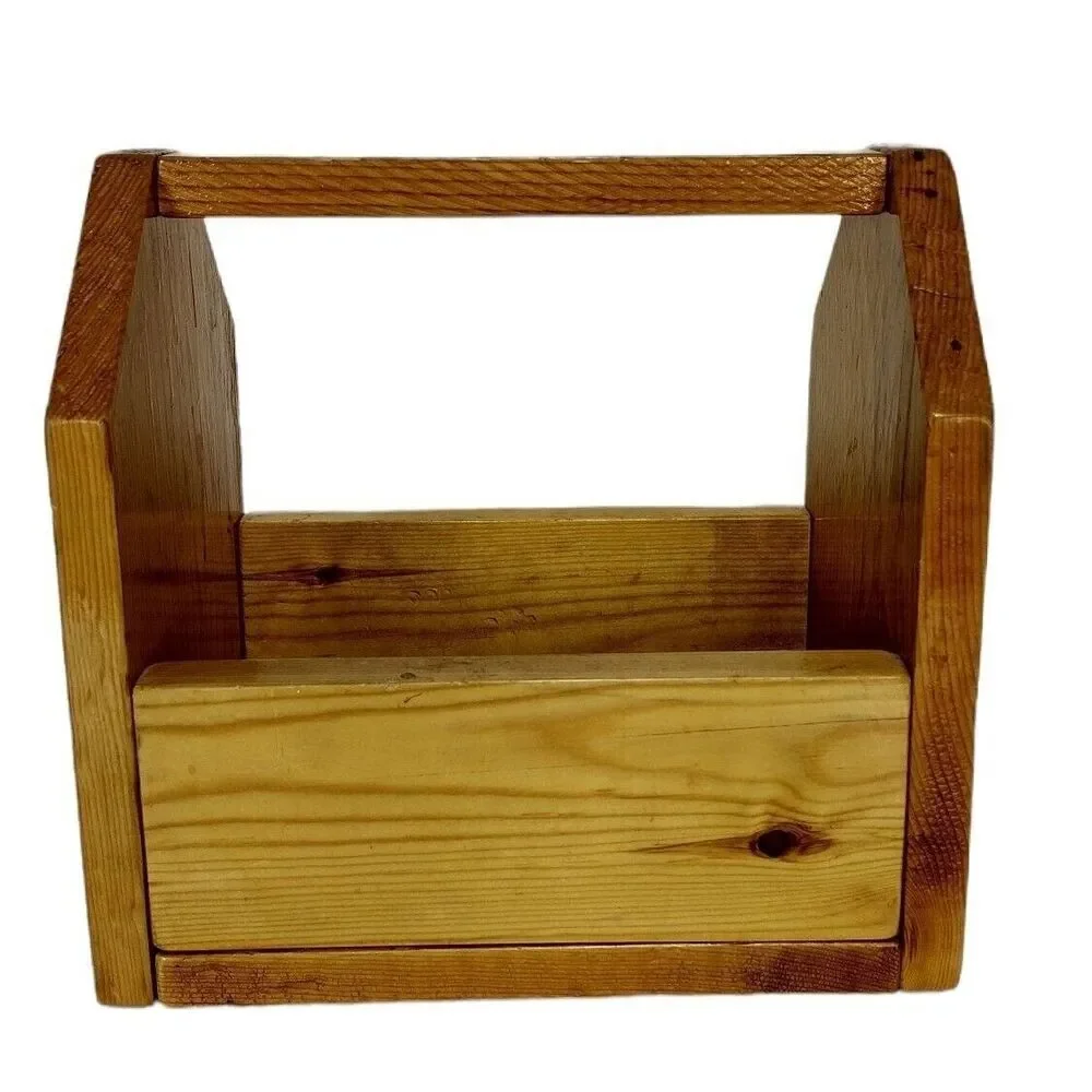 Vintage Wood Top Handle Open Tool Caddy Tote Carry Storage Shoeshine Box